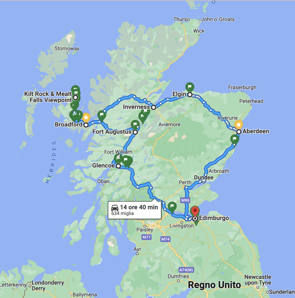 itineraio Scozia 7 giorni: road map